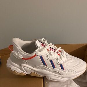 Adidas Kids White Sneakers with Blue and Red Accents